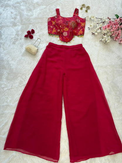 Designer Festive Special Crop Top & Palazzo Set