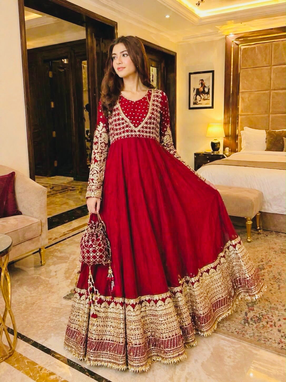 Exclusive Red Designer Gown Set with Embroidered Dupatta