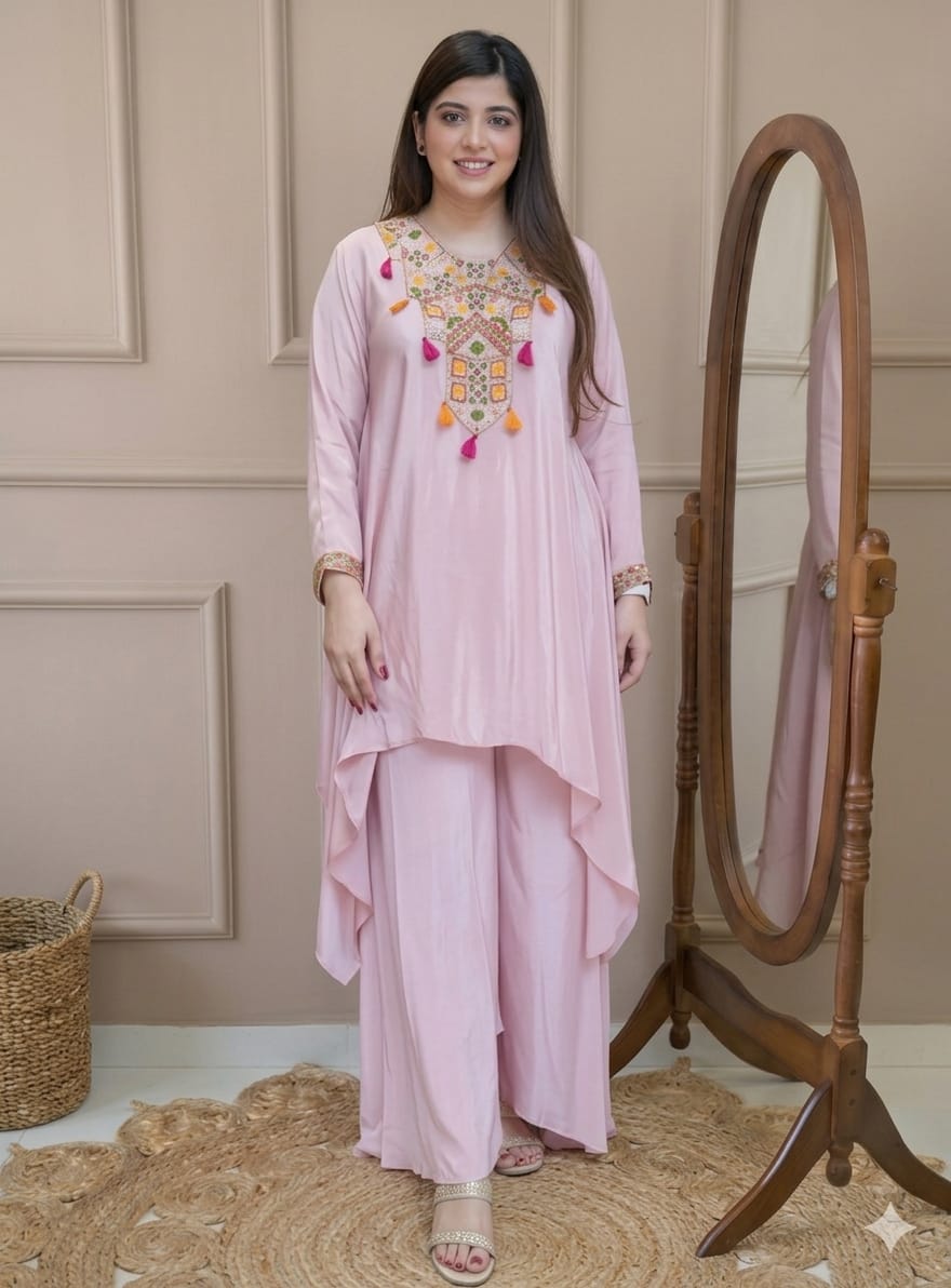 Stylish New Peplum French Silk Palazzo Co-ord Set