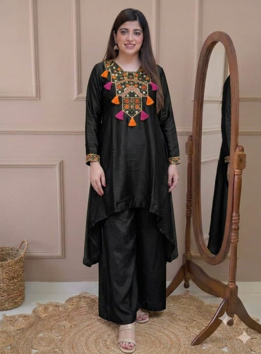 Stylish New Peplum French Silk Palazzo Co-ord Set