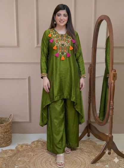 Stylish New Peplum French Silk Palazzo Co-ord Set