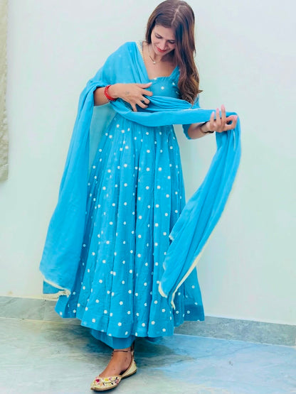 Elegant Light Blue Exclusive Designer Gown Set