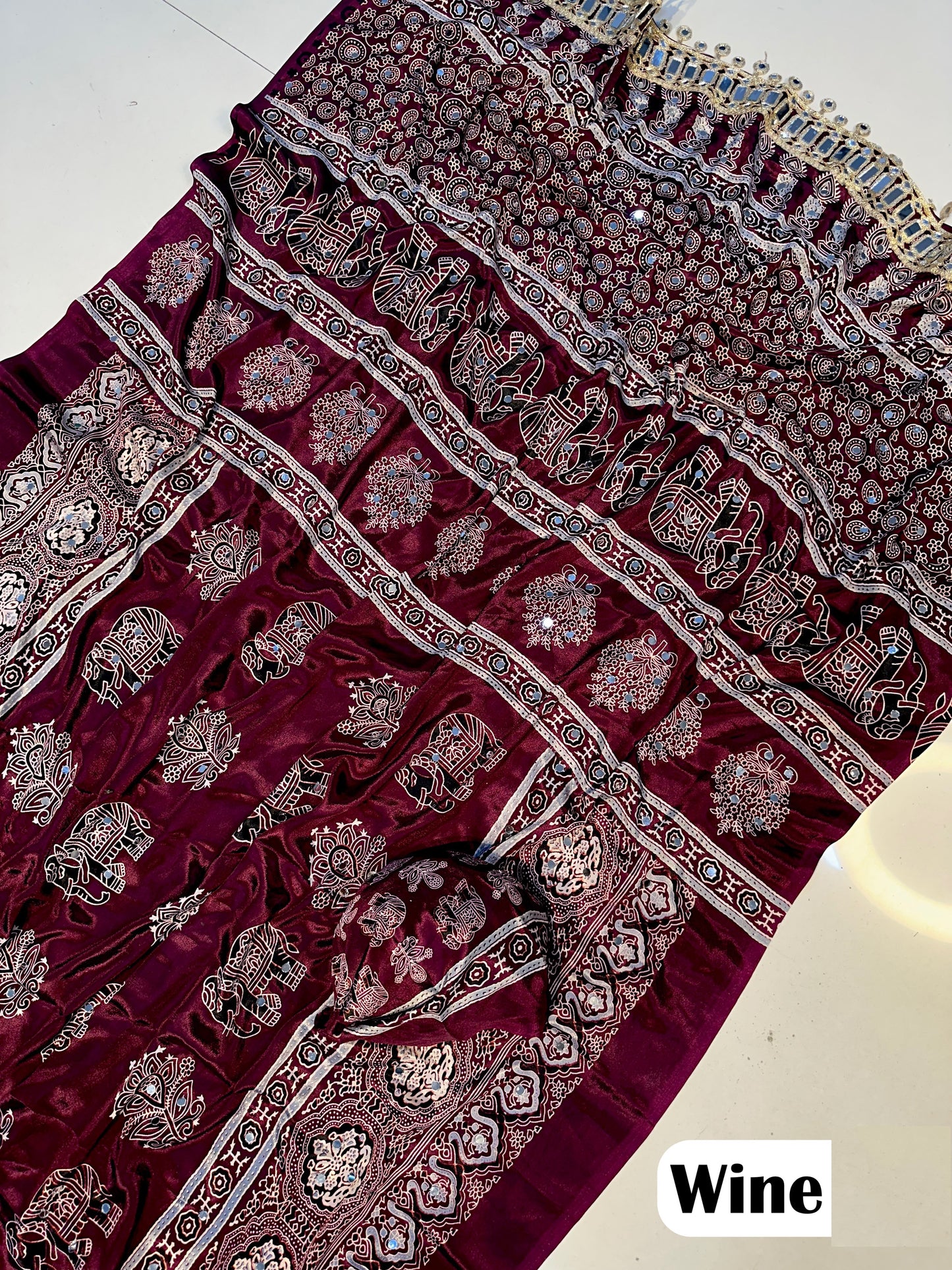 Premium Ajrakh Mirror Work Saree