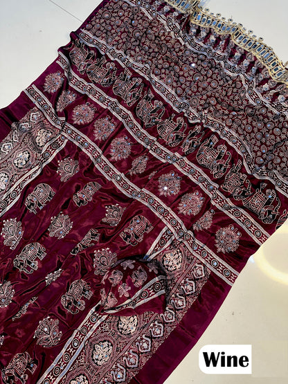 Premium Ajrakh Mirror Work Saree