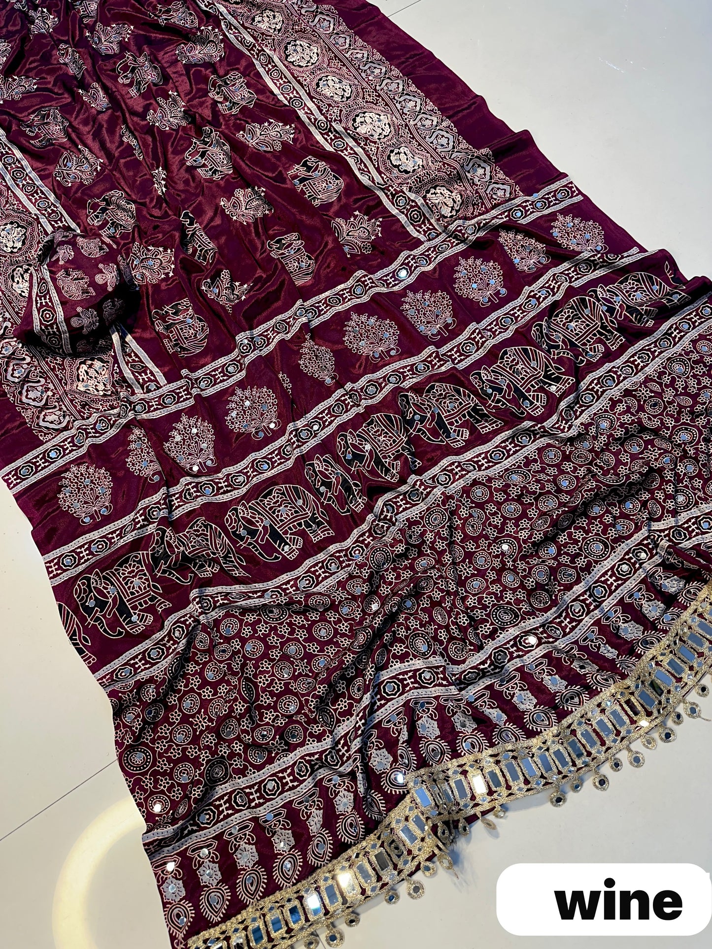 Premium Ajrakh Mirror Work Saree