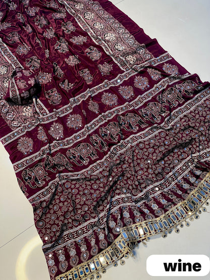 Premium Ajrakh Mirror Work Saree