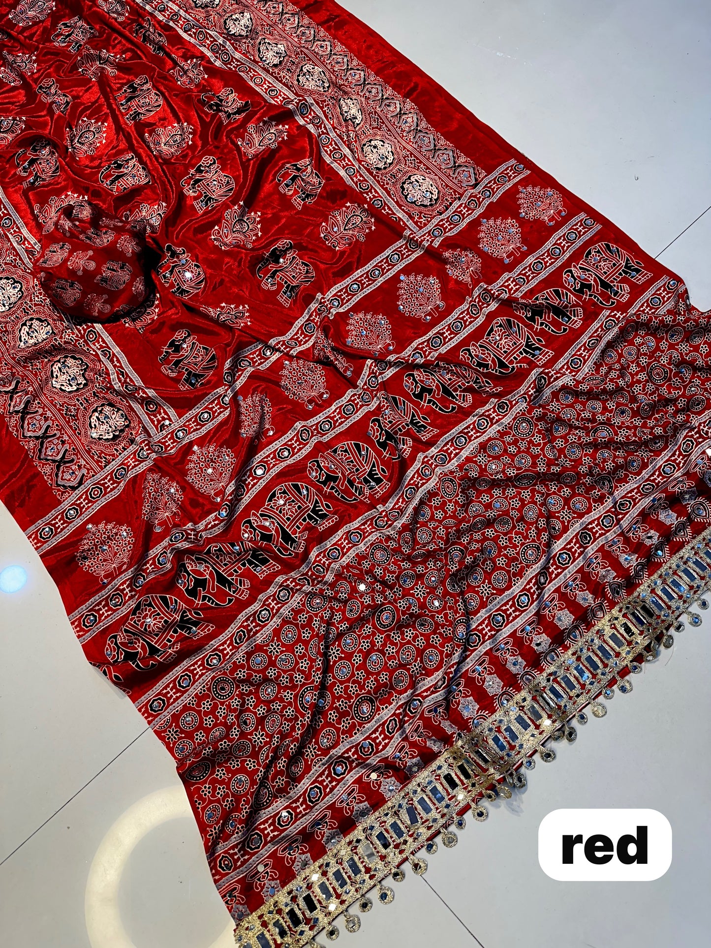 Premium Ajrakh Mirror Work Saree