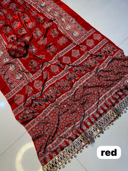 Premium Ajrakh Mirror Work Saree