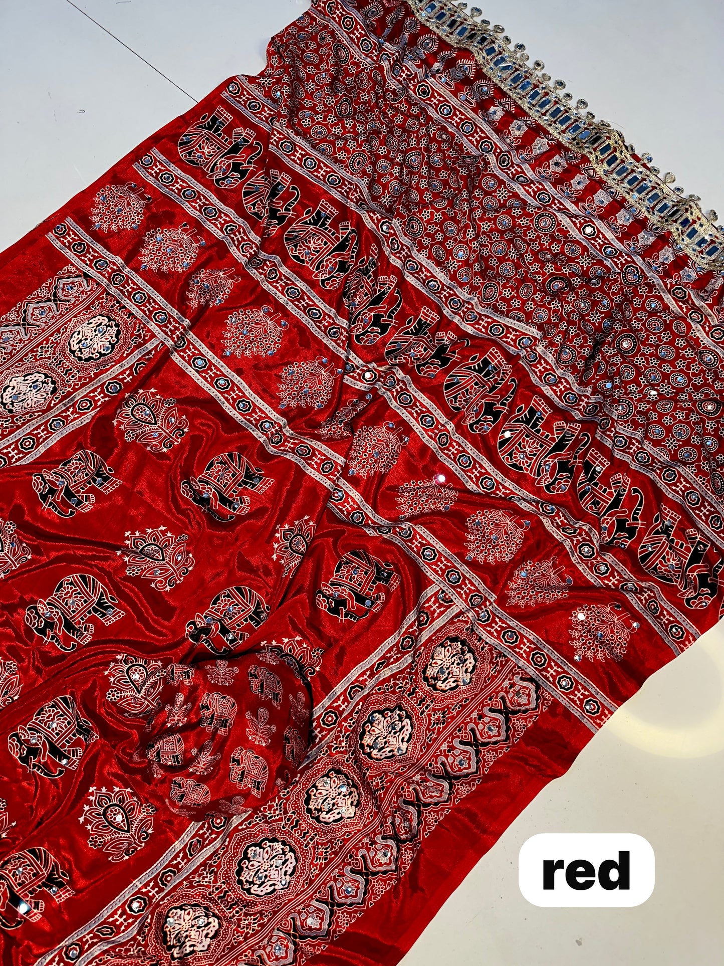 Premium Ajrakh Mirror Work Saree