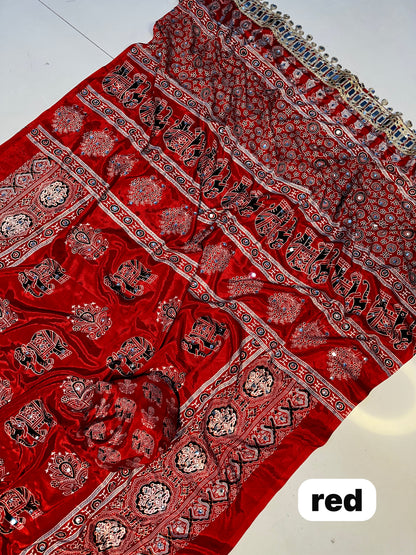 Premium Ajrakh Mirror Work Saree