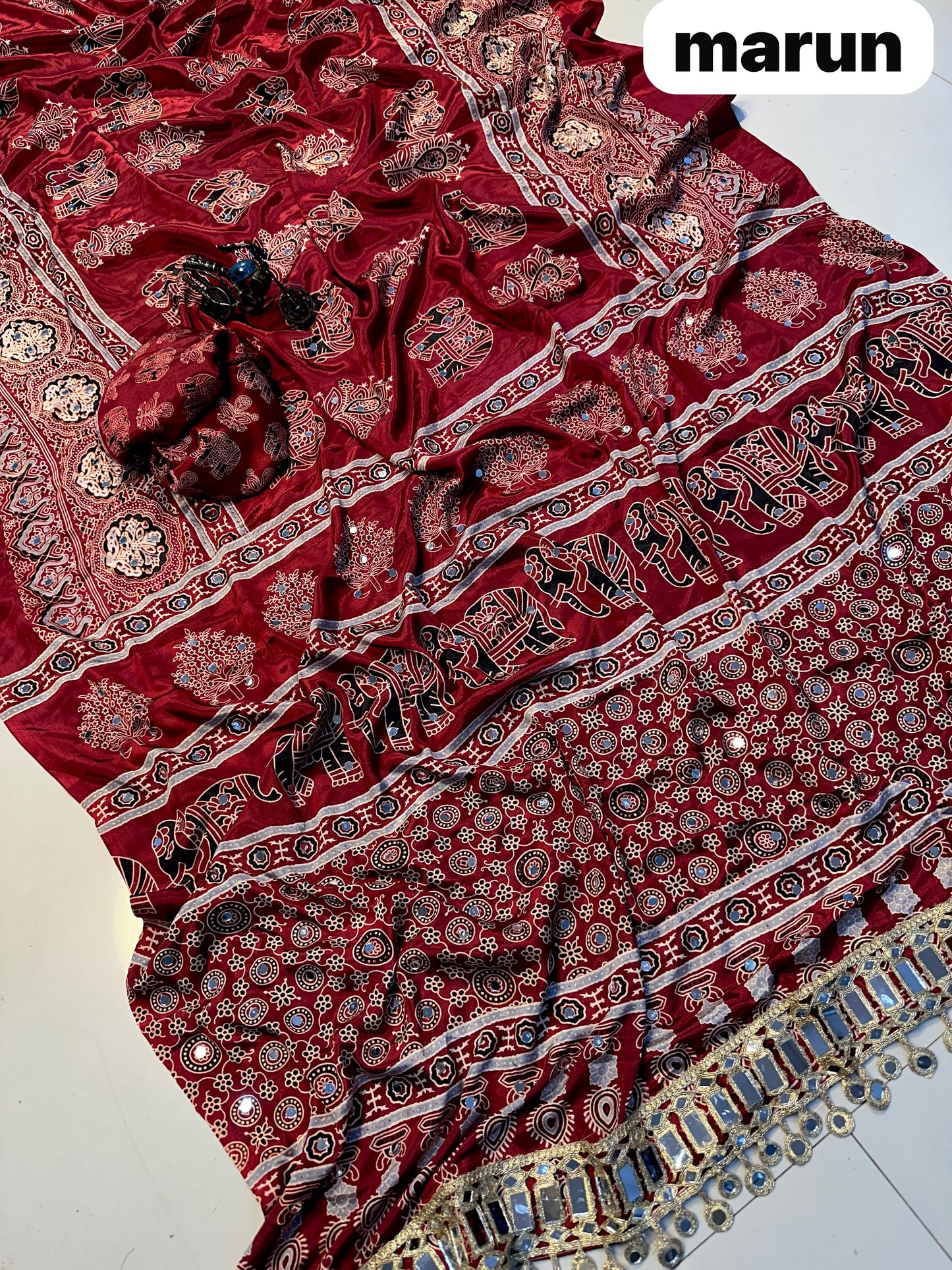 Premium Ajrakh Mirror Work Saree