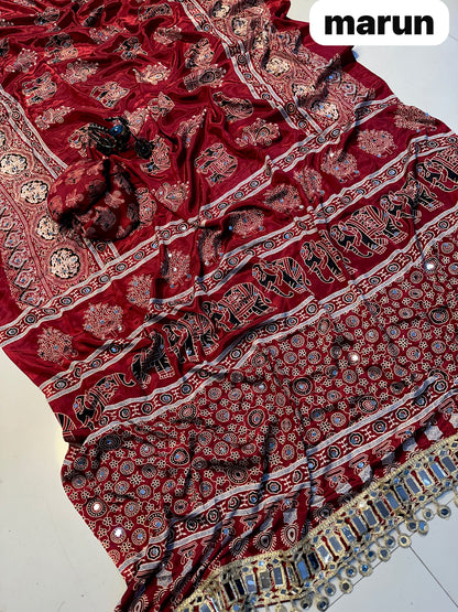 Premium Ajrakh Mirror Work Saree