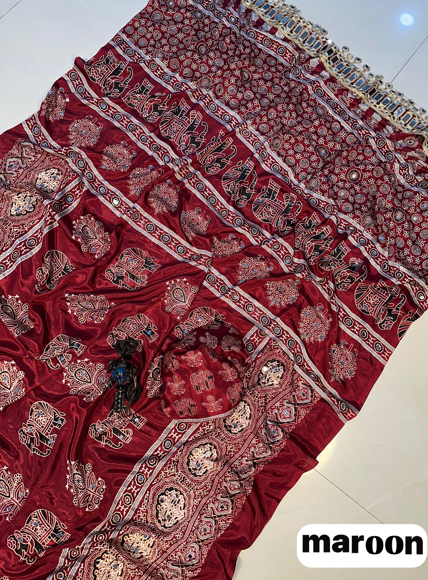 Premium Ajrakh Mirror Work Saree