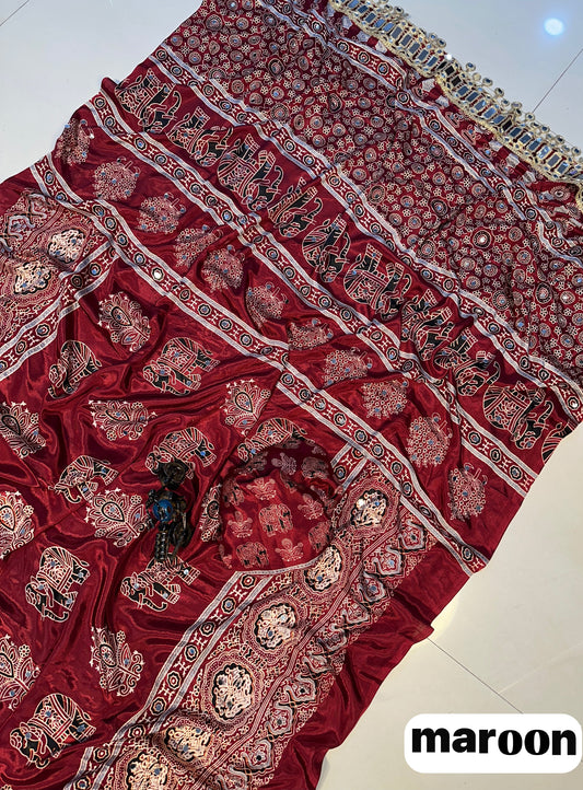Premium Ajrakh Mirror Work Saree