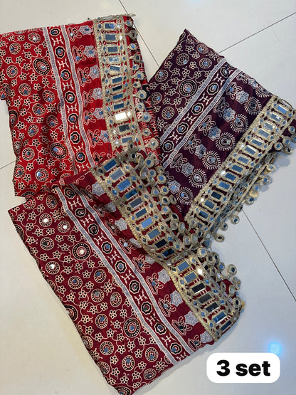Premium Ajrakh Mirror Work Saree