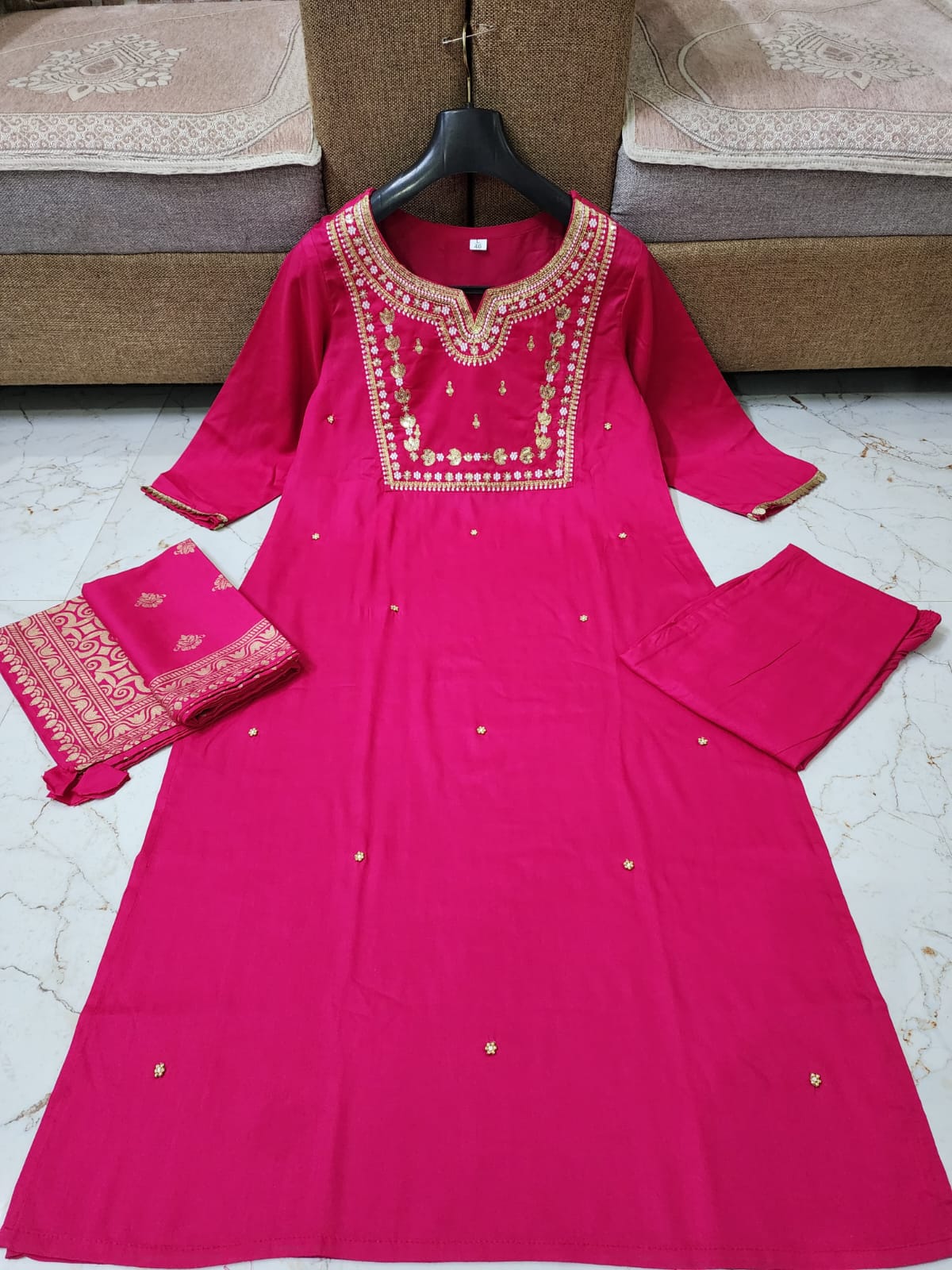 Elegant Pink Rayon Kurta Set with Rich Adda Handwork