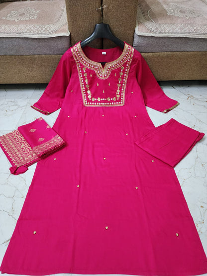 Elegant Pink Rayon Kurta Set with Rich Adda Handwork