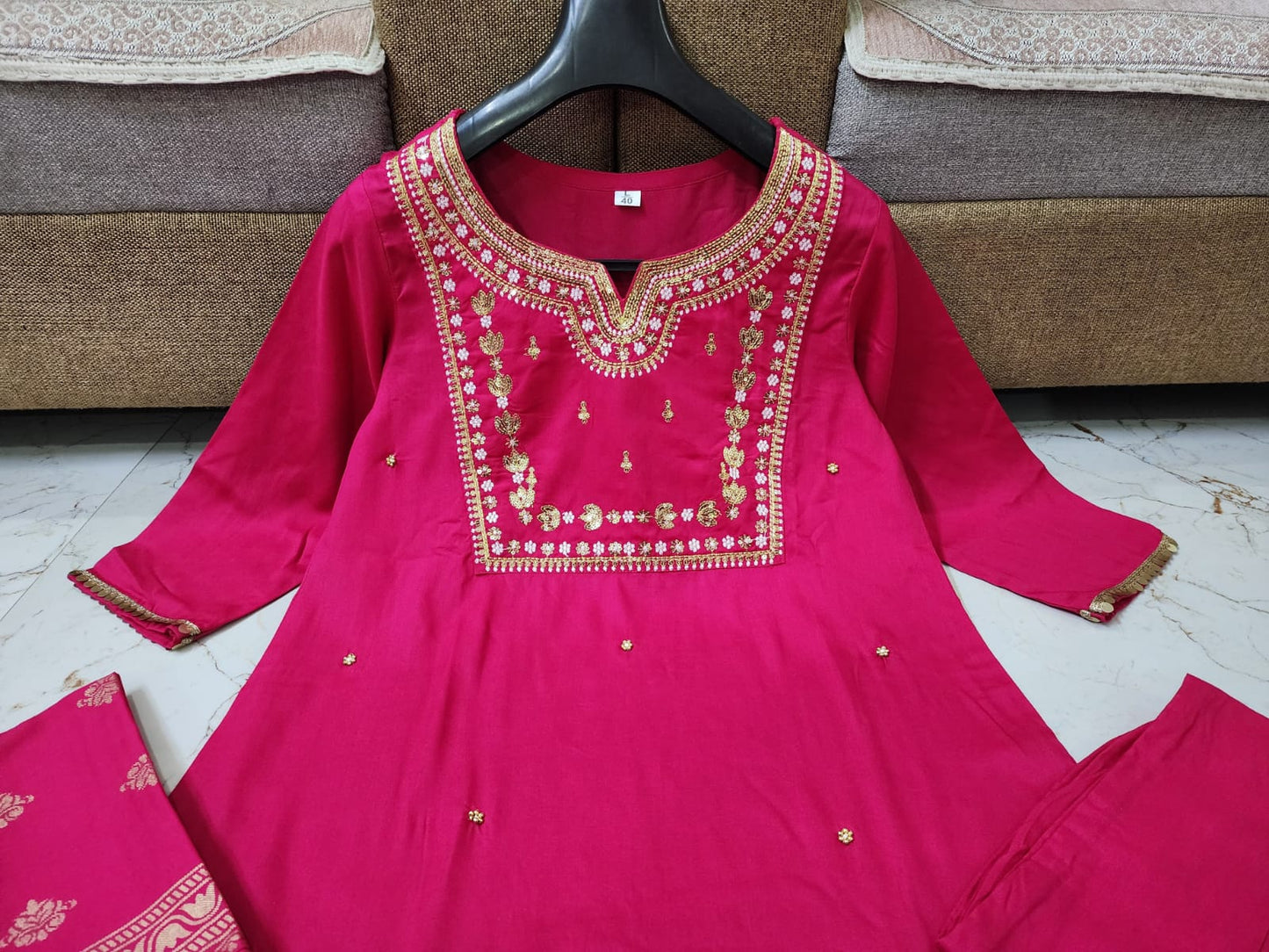Elegant Pink Rayon Kurta Set with Rich Adda Handwork