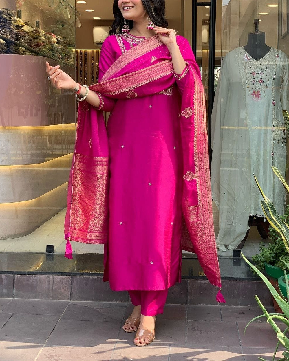Elegant Pink Rayon Kurta Set with Rich Adda Handwork