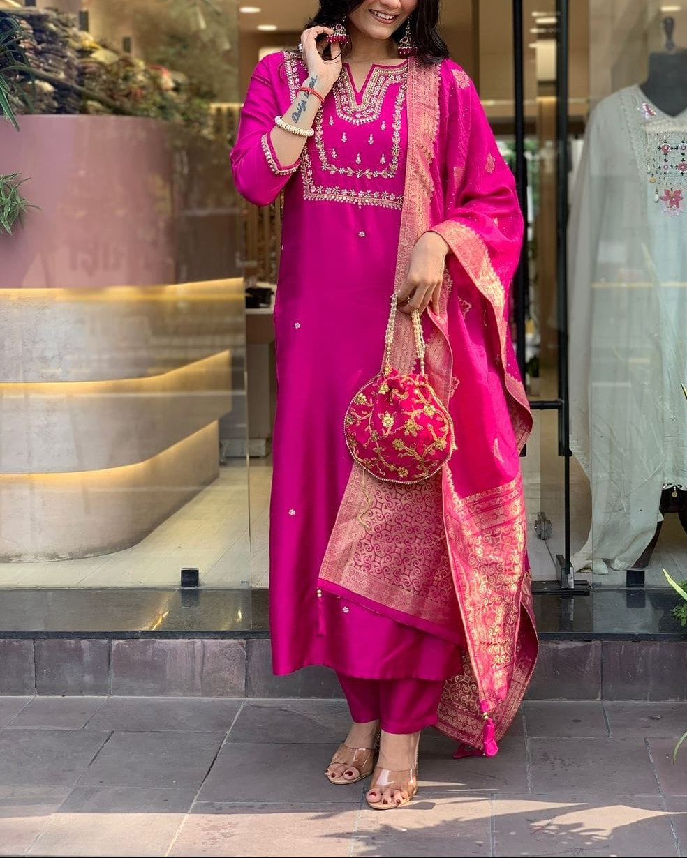 Elegant Pink Rayon Kurta Set with Rich Adda Handwork