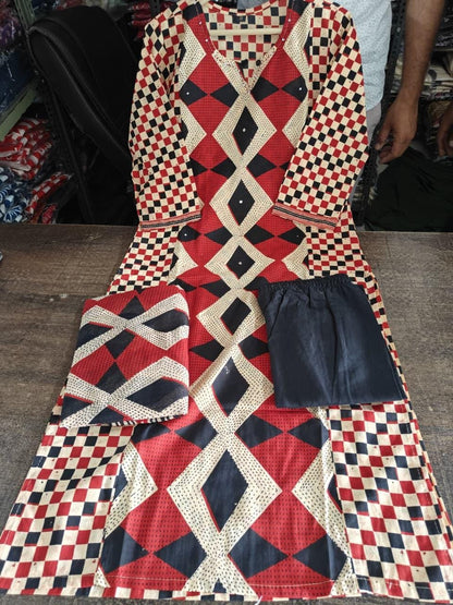 Stylish Geometric Print Cotton Kurta Set
