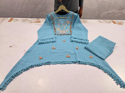 Summer Special Blue Co-ord Set With Handwork Finish