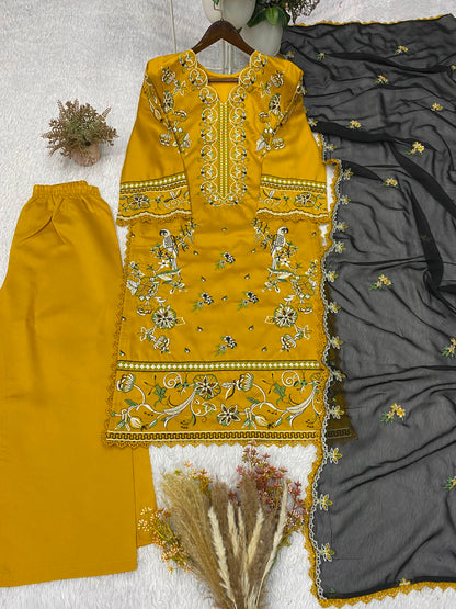 Designer Yellow Embroidered Palazzo Set