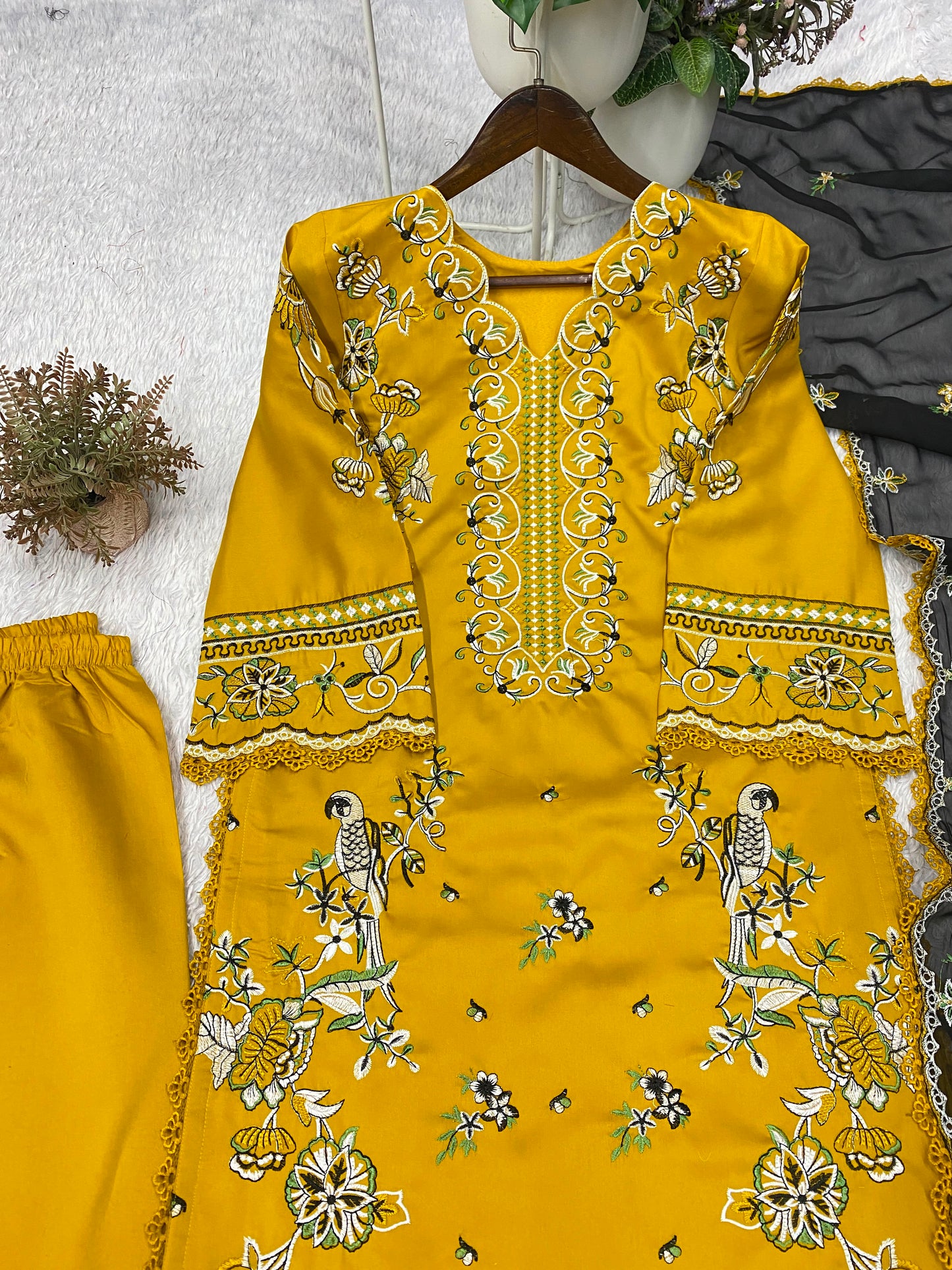 Designer Yellow Embroidered Palazzo Set
