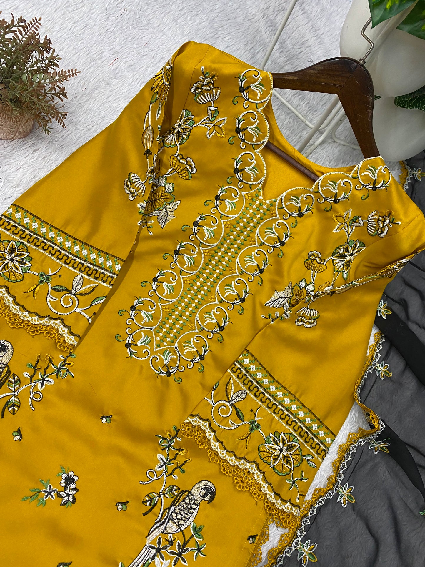 Designer Yellow Embroidered Palazzo Set