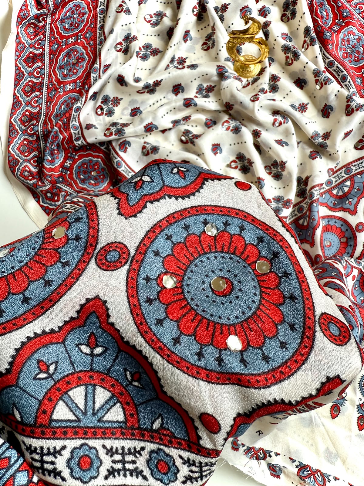 Stunning Ajrakh Gajji Crepe Silk Saree With Mirror Work