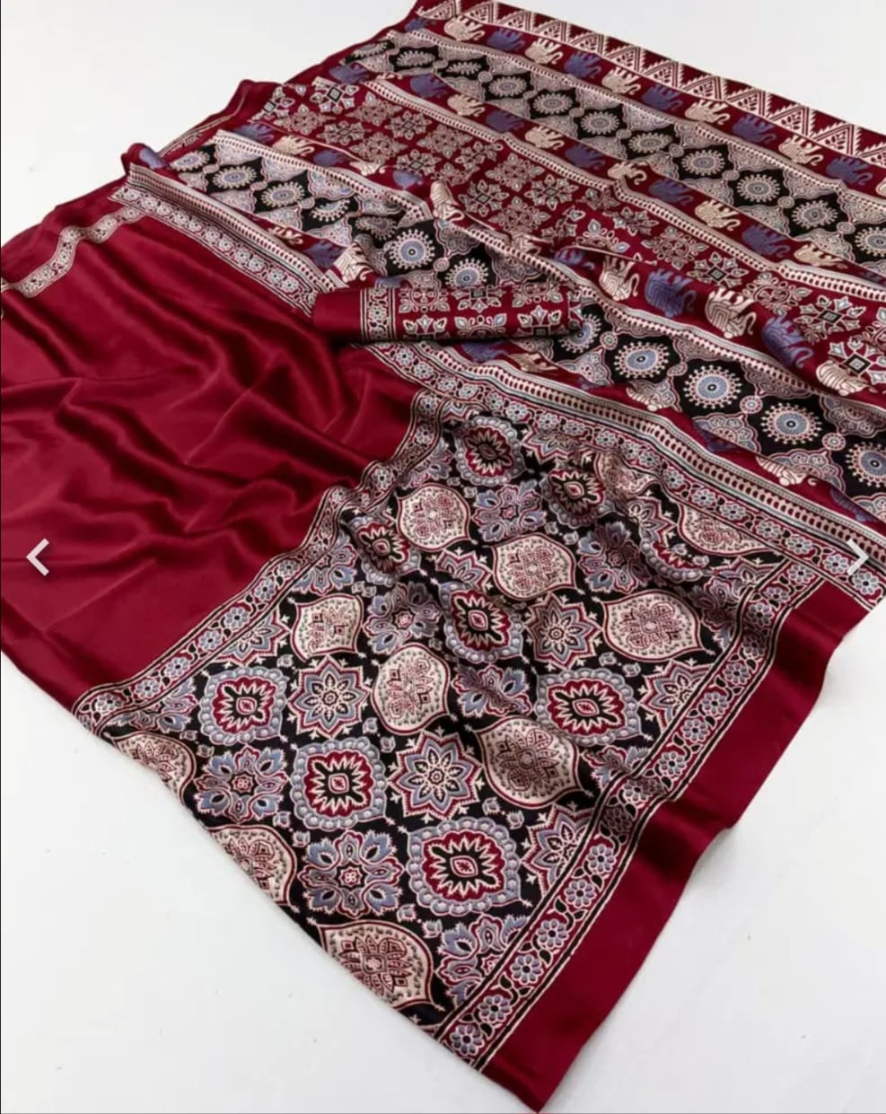 Premium Ajrakh Gajji Crepe Silk Saree