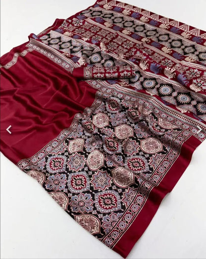 Premium Ajrakh Gajji Crepe Silk Saree