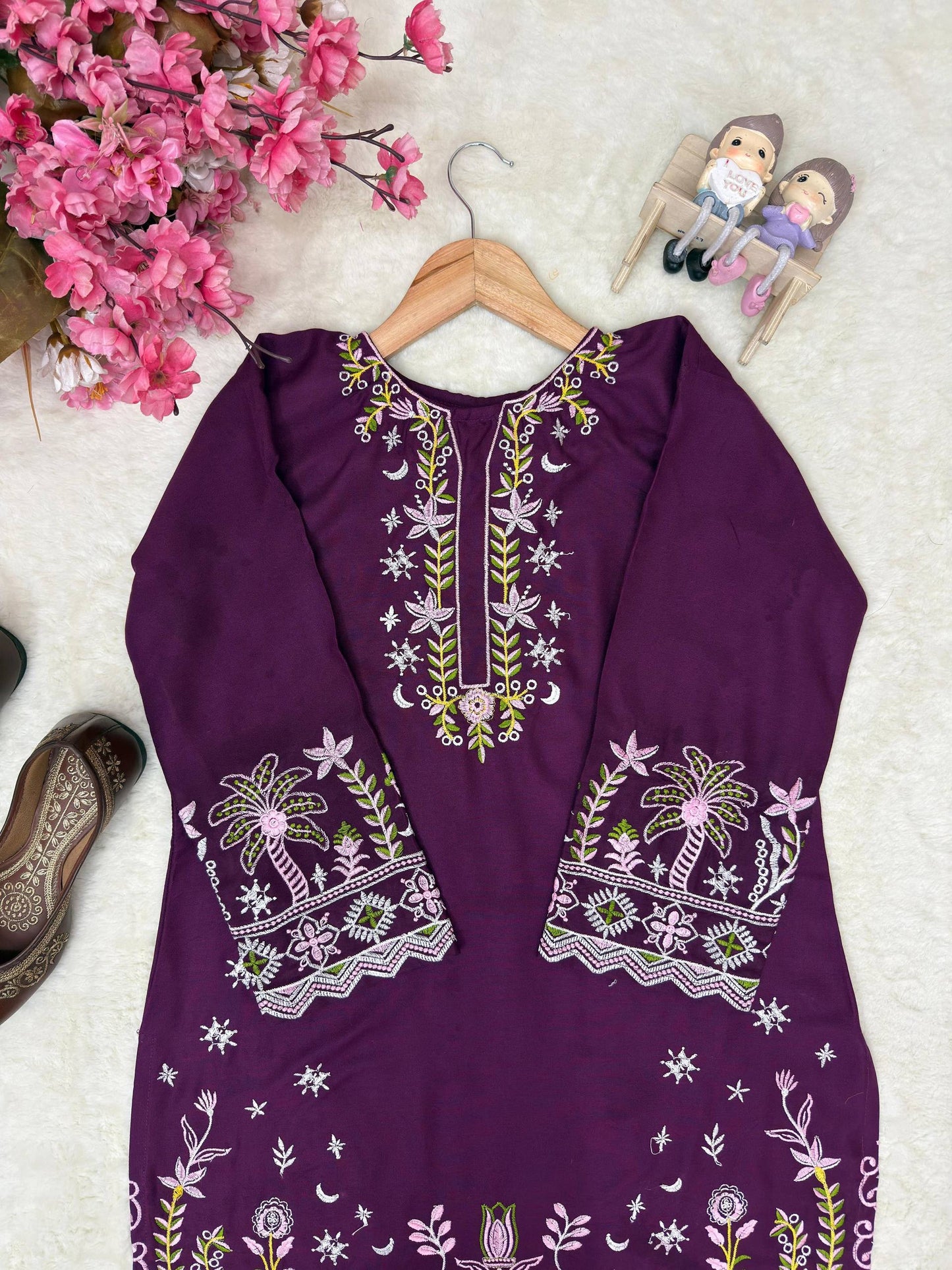 Stylish Purple Rayon Cotton Co-ord Set