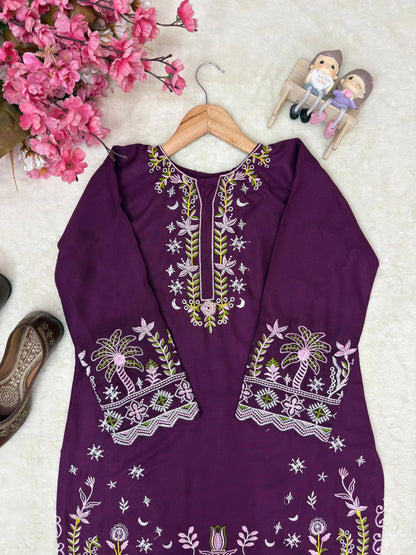 Stylish Purple Rayon Cotton Co-ord Set