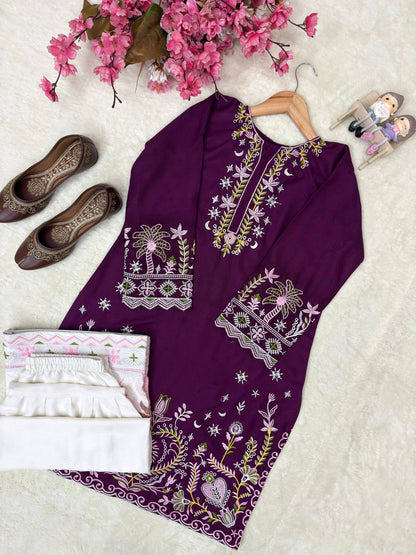 Stylish Purple Rayon Cotton Co-ord Set