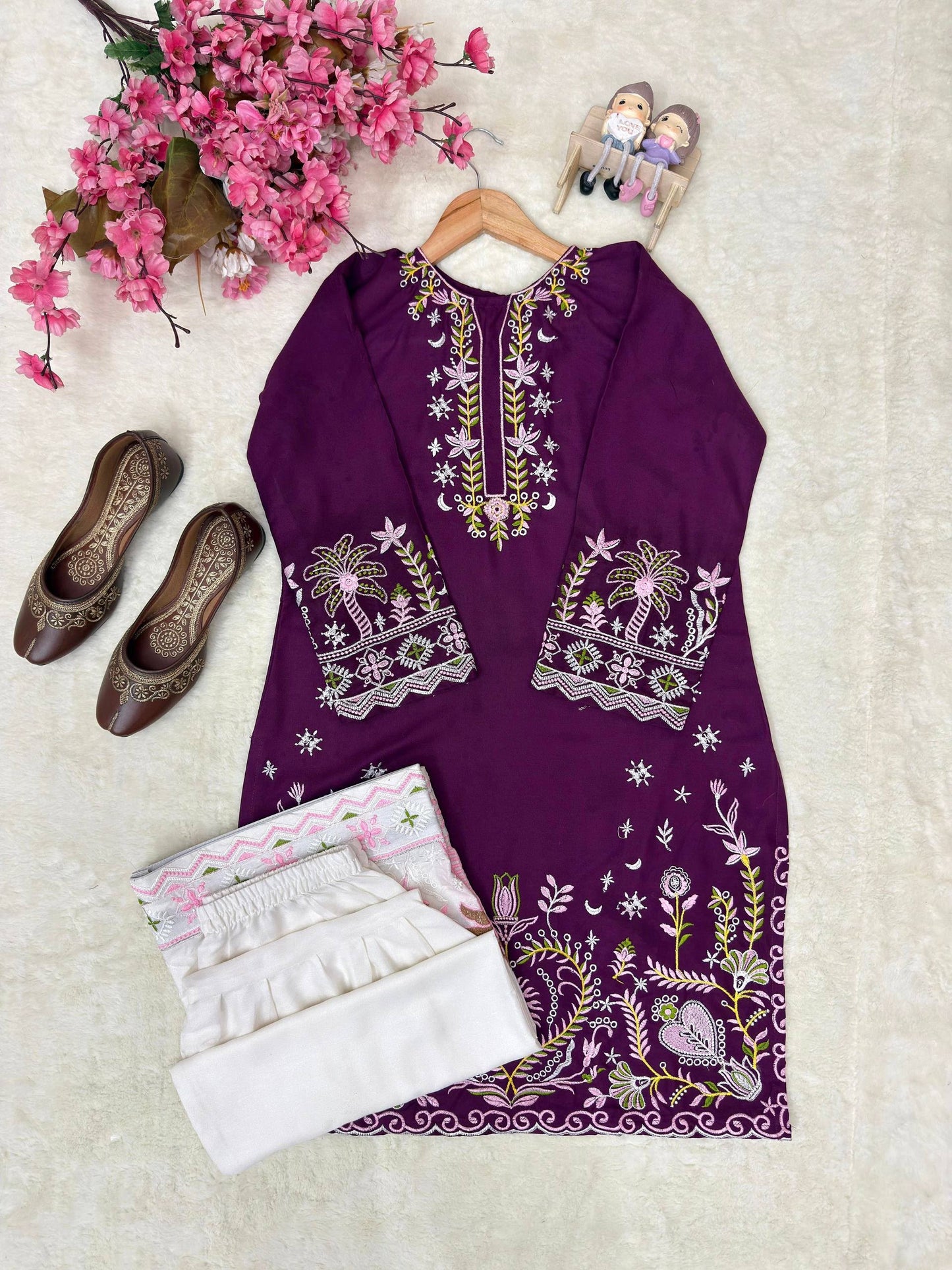 Stylish Purple Rayon Cotton Co-ord Set