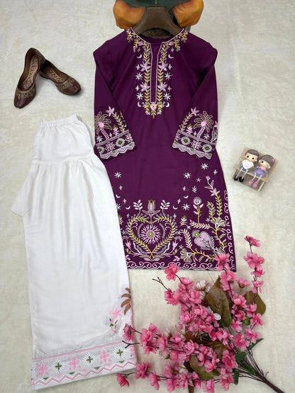 Stylish Purple Rayon Cotton Co-ord Set