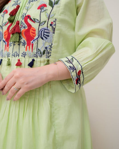 Lemon Green A-Line Cotton Kurta Set