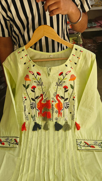 Lemon Green A-Line Cotton Kurta Set