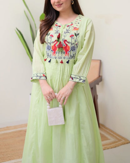 Lemon Green A-Line Cotton Kurta Set