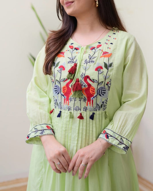 Lemon Green A-Line Cotton Kurta Set