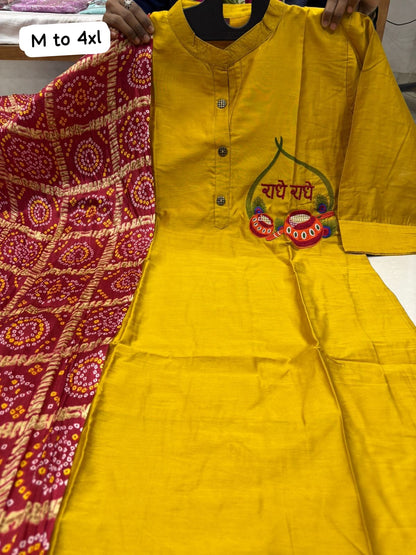 Radhe Radhe Chanderi Muslin Kurti With Chinon Dupatta