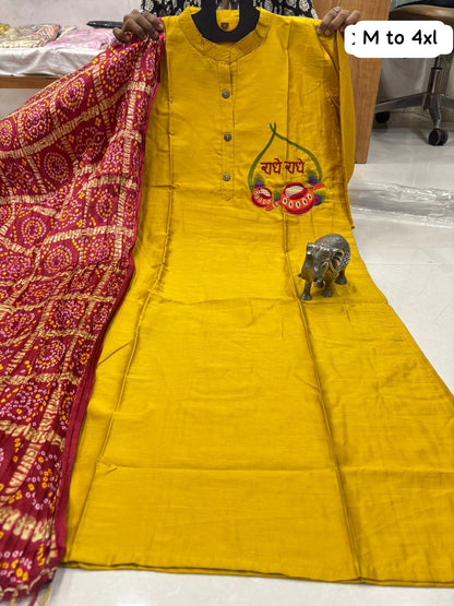 Radhe Radhe Chanderi Muslin Kurti With Chinon Dupatta