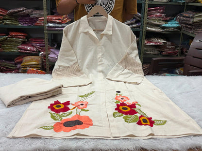 Elegant Cotton Co-ord Set With Jute-Inspired Embroidery