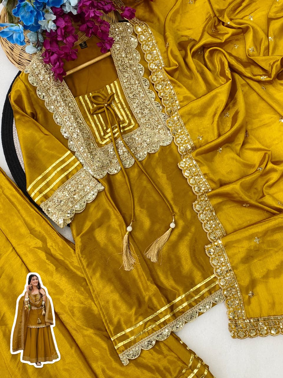 Exotic Yellow Chinon Palazzo Set