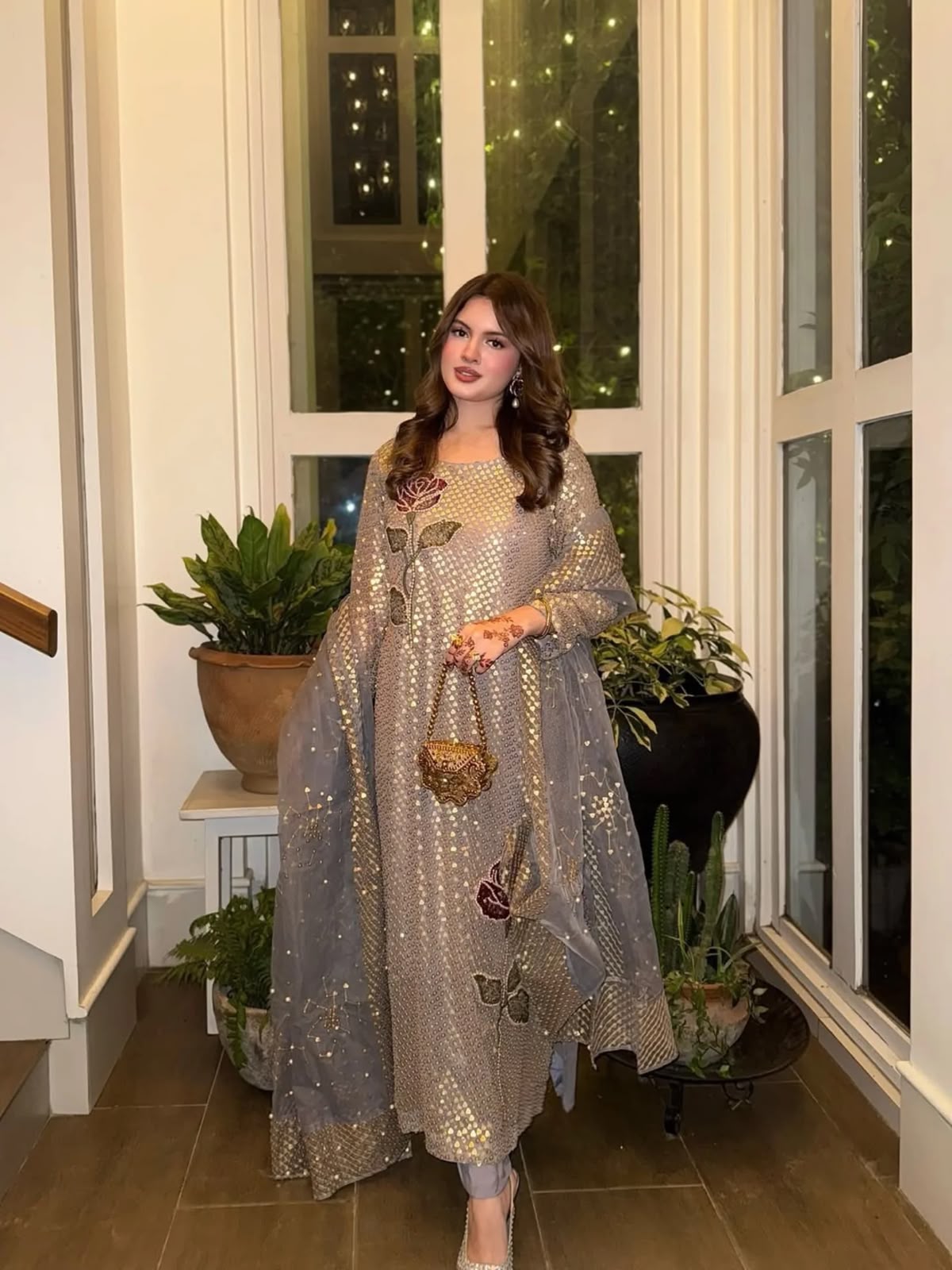 Silver Dual Sequin & Pearl Embroidered Kurti Set