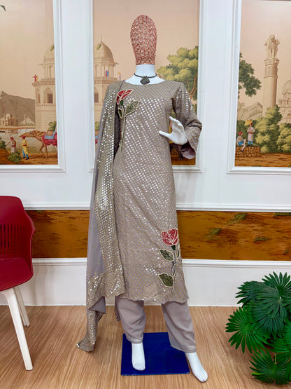 Silver Dual Sequin & Pearl Embroidered Kurti Set