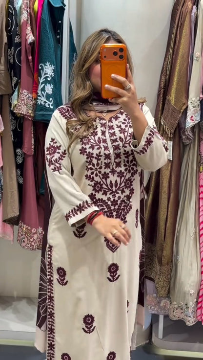 Designer Embroidered Suit Set With Printed Dupatta