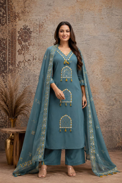 Stylish Embroidered Jaipuri Cotton Kurta Set