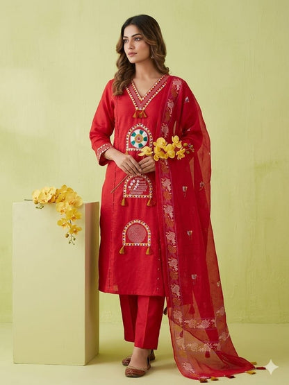 Stylish Embroidered Jaipuri Cotton Kurta Set